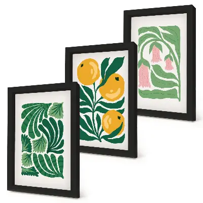Galerie de perete cu modele minimaliste de plante cu fructe și frunze