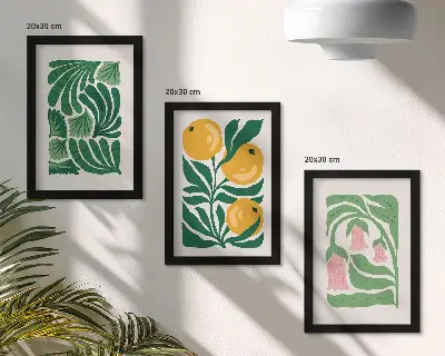 Galerie de perete cu modele minimaliste de plante cu fructe și frunze