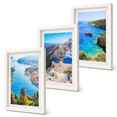 Set 3 tablouri Vederi ale litoralului grecesc și ale orașului Oia din Santorini
