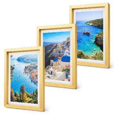 Set 3 tablouri cu vederi ale litoralului grecesc și ale orașului Oia din Santorini