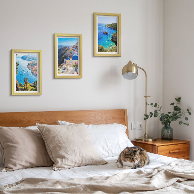 Set 3 tablouri Vederi ale litoralului grecesc și ale orașului Oia din Santorini