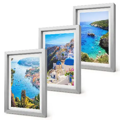 Set 3 tablouri cu vederi ale litoralului grecesc și ale orașului Oia din Santorini