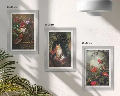 Galerie de perete cu flori vintage, pisici și plante în natură