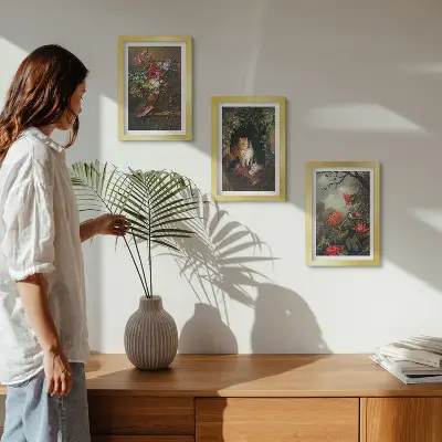 Galerie de perete cu flori vintage, pisici și plante în natură