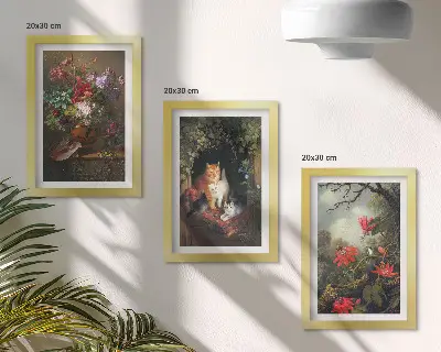 Galerie de perete cu flori vintage, pisici și plante în natură
