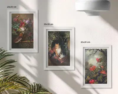Galerie de perete cu flori vintage, pisici și plante în natură