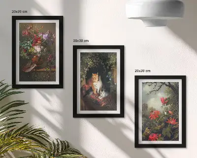 Galerie de perete cu flori vintage, pisici și plante în natură