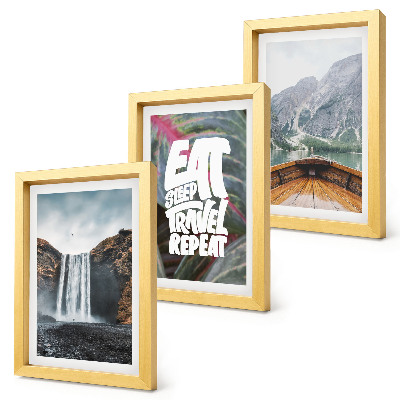 Set 3 tablouri Cascadă munți călătorie natură barcă și vegetație