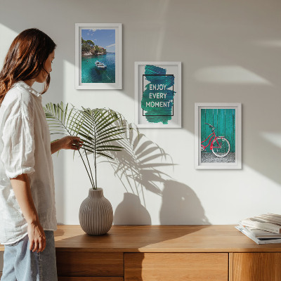 Galerie de perete Vedere la mare cu inscripție inspirațională de barcă și bicicletă