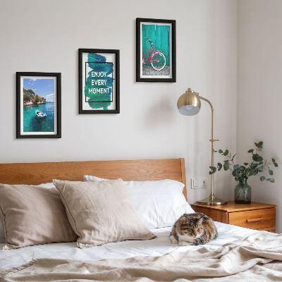 Galerie de perete Vedere la mare cu inscripție inspirațională de barcă și bicicletă