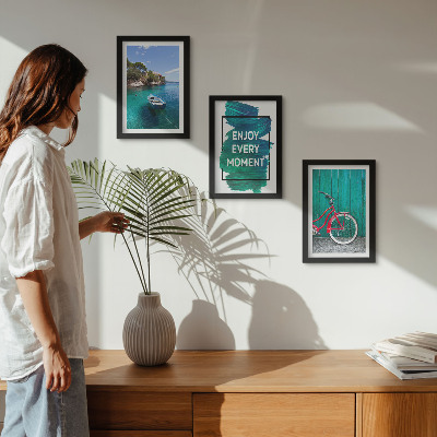 Galerie de perete Vedere la mare cu inscripție inspirațională de barcă și bicicletă