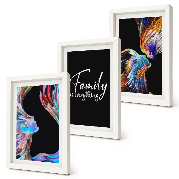 Set 3 tablouri cu portrete de oameni în modele colorate și inscripție despre familie