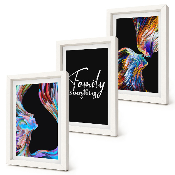 Set 3 tablouri Portrete de oameni în modele colorate și o inscripție despre familie