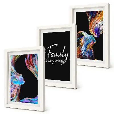 Set 3 tablouri cu portrete de oameni în modele colorate și inscripție despre familie