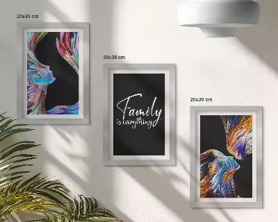 Set 3 tablouri cu portrete de oameni în modele colorate și inscripție despre familie