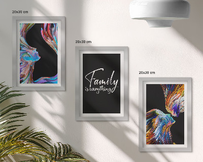 Set 3 tablouri Portrete de oameni în modele colorate și o inscripție despre familie
