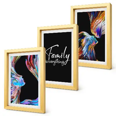 Set 3 tablouri cu portrete de oameni în modele colorate și inscripție despre familie