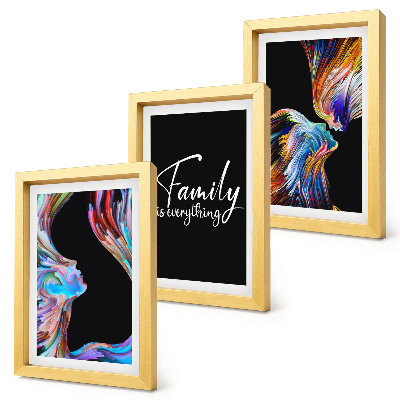 Set 3 tablouri Portrete de oameni în modele colorate și o inscripție despre familie