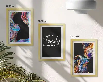 Set 3 tablouri cu portrete de oameni în modele colorate și inscripție despre familie