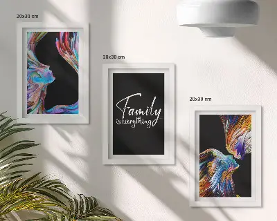 Set 3 tablouri cu portrete de oameni în modele colorate și inscripție despre familie