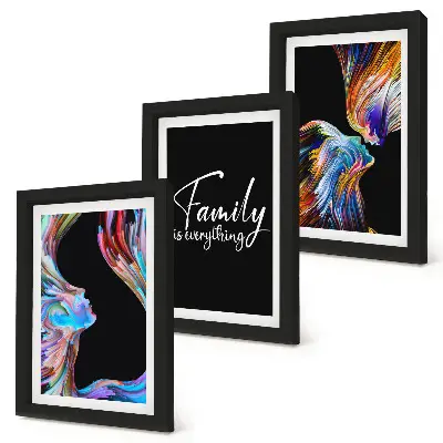 Set 3 tablouri cu portrete de oameni în modele colorate și inscripție despre familie