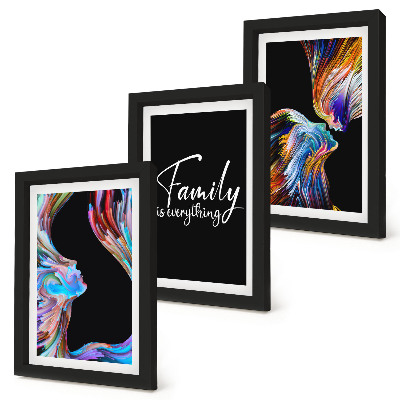 Set 3 tablouri Portrete de oameni în modele colorate și o inscripție despre familie