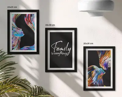 Set 3 tablouri cu portrete de oameni în modele colorate și inscripție despre familie