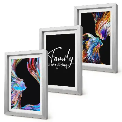 Set 3 tablouri cu portrete de oameni în modele colorate și inscripție despre familie