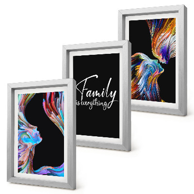 Set 3 tablouri Portrete de oameni în modele colorate și o inscripție despre familie