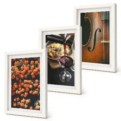 Set de 3 tablouri cu flori romantice vintage, vin și vioară
