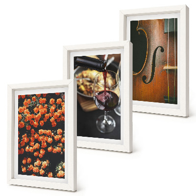 Set 3 tablouri Flori romantice vintage, vin și vioară
