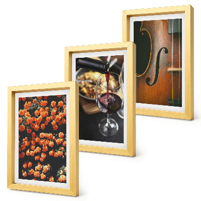 Set 3 tablouri Flori romantice vintage, vin și vioară