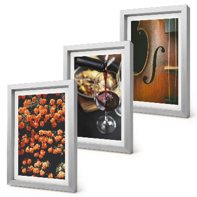Set 3 tablouri Flori romantice vintage, vin și vioară