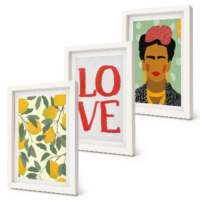 Galerie de perete Lămâi cu inscripția LOVE portret pictat al Fridei Kahlo