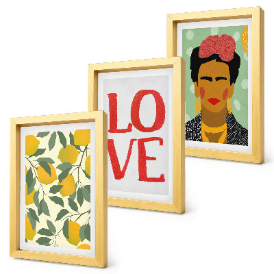 Galerie de perete Lămâi cu inscripția LOVE portret pictat al Fridei Kahlo