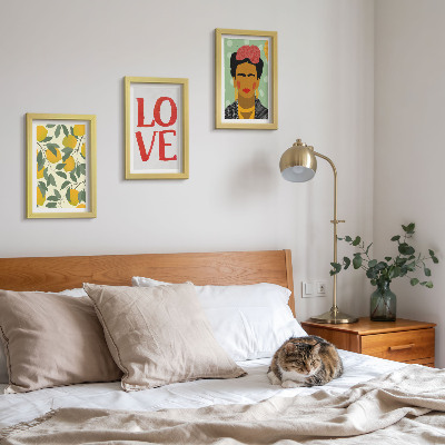 Galerie de perete Lămâi cu inscripția LOVE portret pictat al Fridei Kahlo