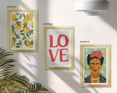 Galerie de perete Lămâi cu inscripția LOVE portret pictat al Fridei Kahlo