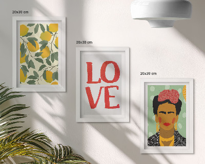 Galerie de perete Lămâi cu inscripția LOVE portret pictat al Fridei Kahlo