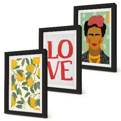 Galerie de perete Lămâi cu inscripția LOVE portret pictat al Fridei Kahlo