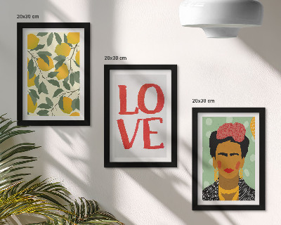 Galerie de perete Lămâi cu inscripția LOVE portret pictat al Fridei Kahlo