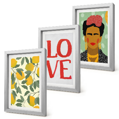 Galerie de perete Lămâi cu inscripția LOVE portret pictat al Fridei Kahlo