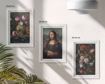 Set 3 tablouri Craniu cu flori vintage și portretul Mona Lisa de Leonardo da Vinci