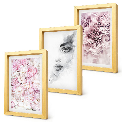 Set 3 tablouri Bujori delicați, portret alb-negru al unei femei