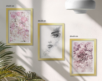 Set 3 tablouri Bujori delicați, portret alb-negru al unei femei