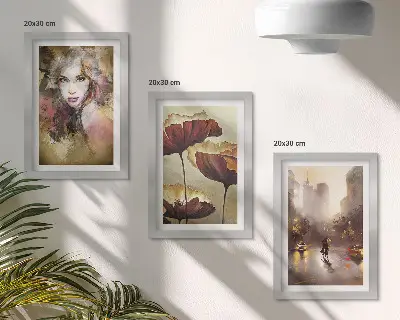 Galerie de perete portret abstract cu femeie flori și oraș în ploaie