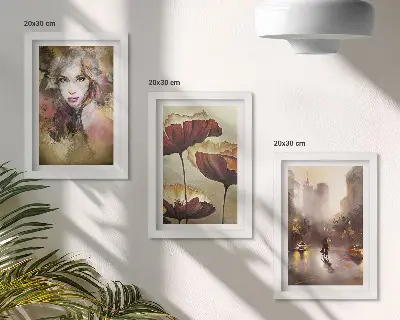 Galerie de perete portret abstract cu femeie flori și oraș în ploaie