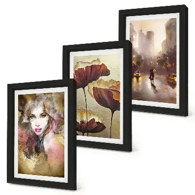 Galerie de perete portret abstract cu femeie flori și oraș în ploaie