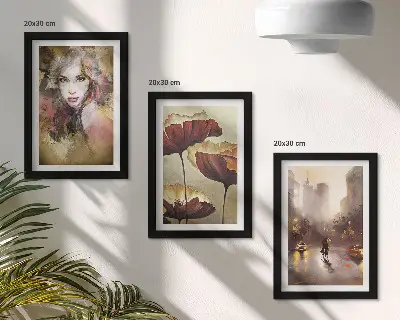 Galerie de perete portret abstract cu femeie flori și oraș în ploaie