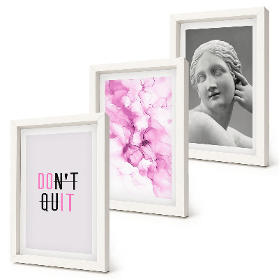 Set 3 tablouri Abstracție în acuarelă, slogan inspirator, sculptură antică