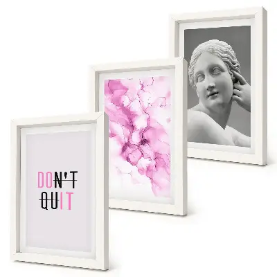 Set 3 tablouri cu abstracție în acuarelă, slogan inspirator și sculptură antică